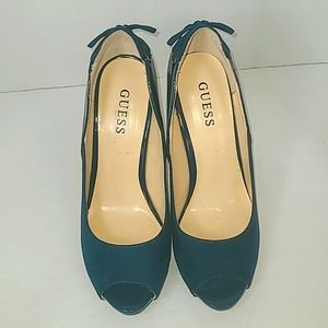 Guess Open Toe Teal Stiletto Heels Size 8.5